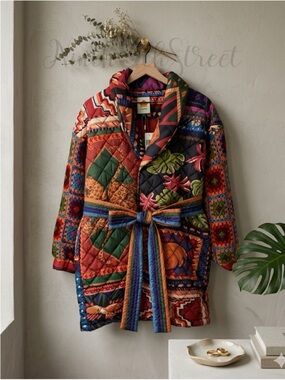 Farm Rio Patchwork Tapestry Puffer Jacket S NWT